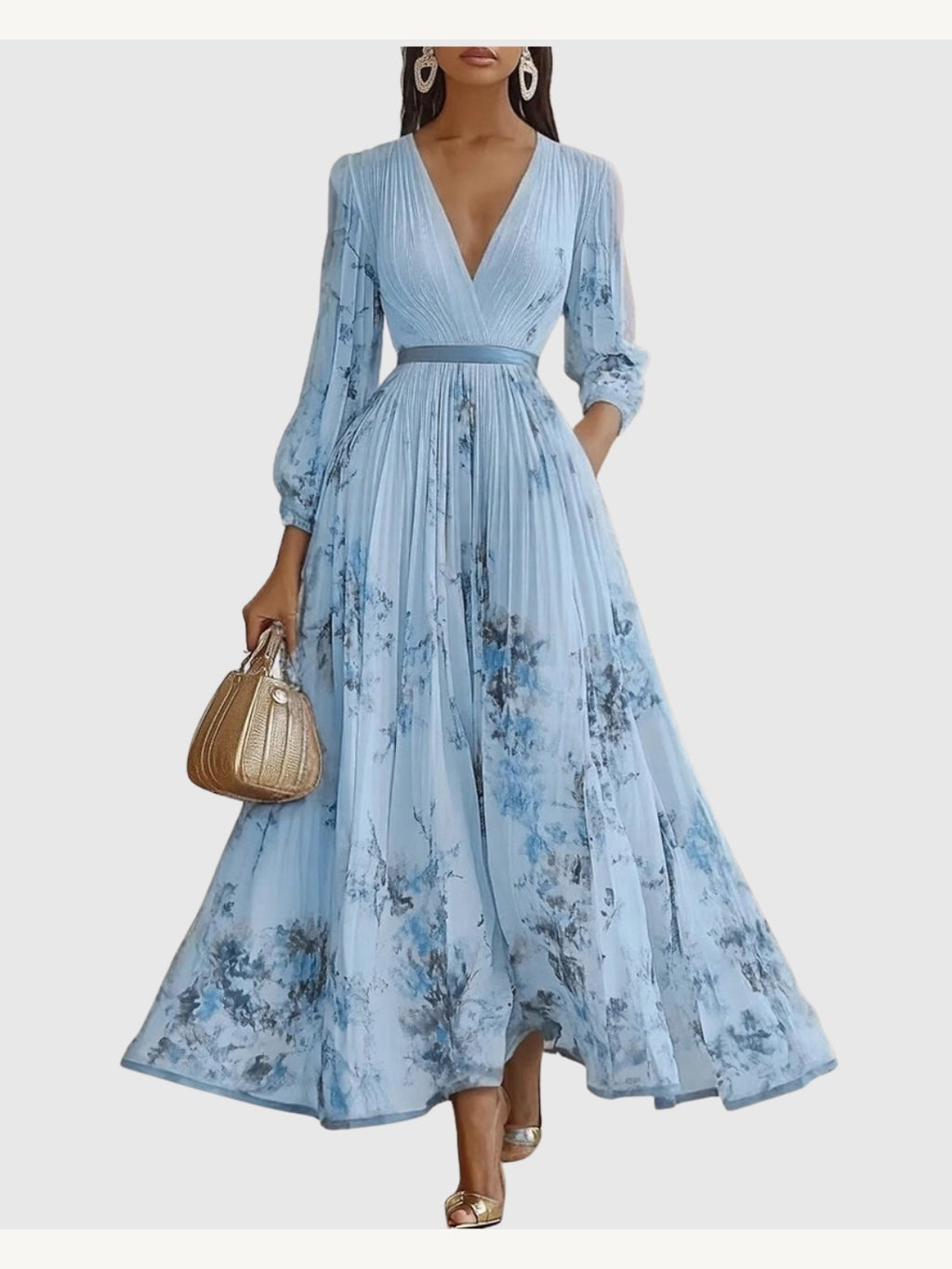ROWELLA | Elegant Lang Plisseret Kjole