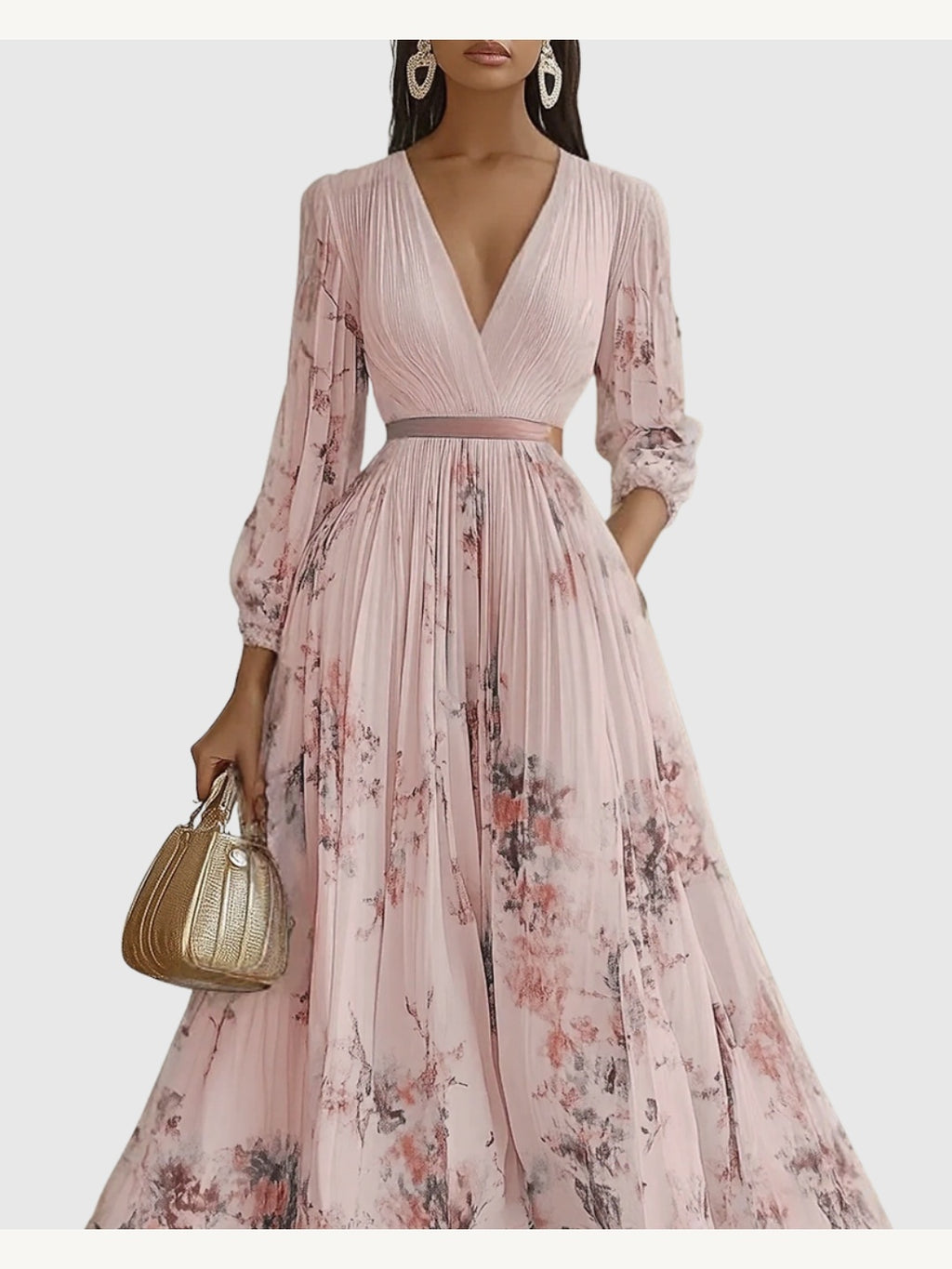 ROWELLA | Elegant Lang Plisseret Kjole