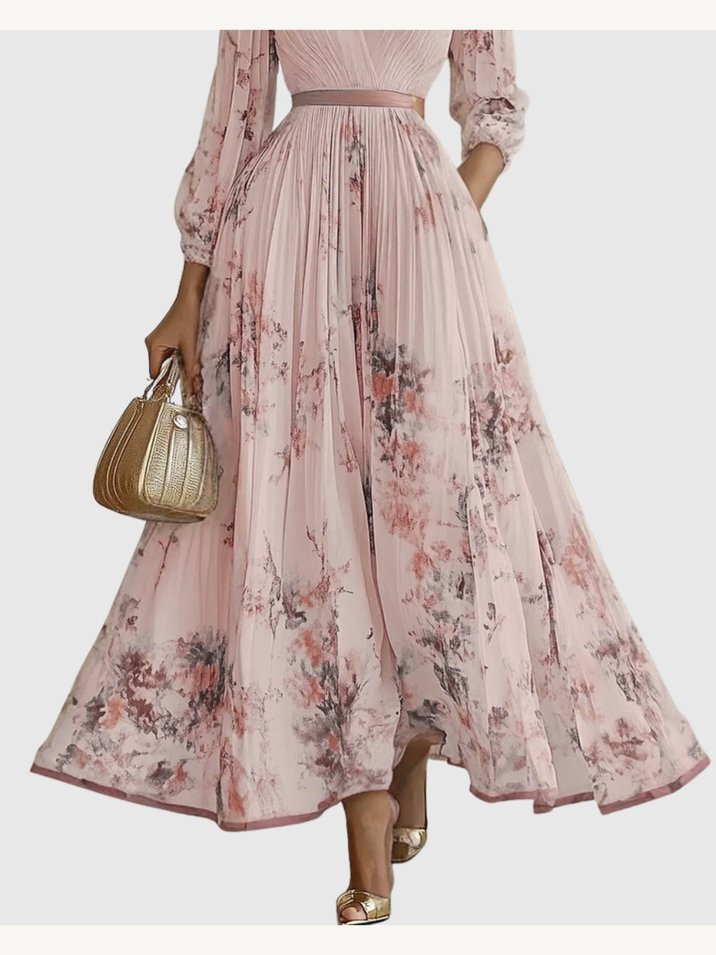 ROWELLA | Elegant Lang Plisseret Kjole