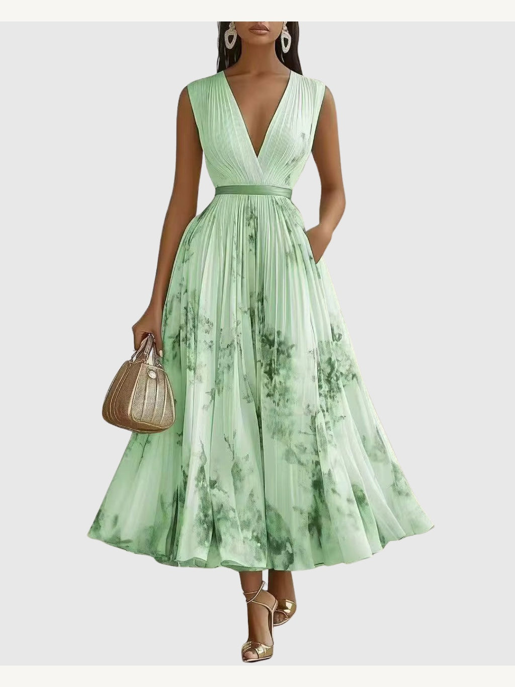 ROWELLA | Elegant Lang Plisseret Kjole