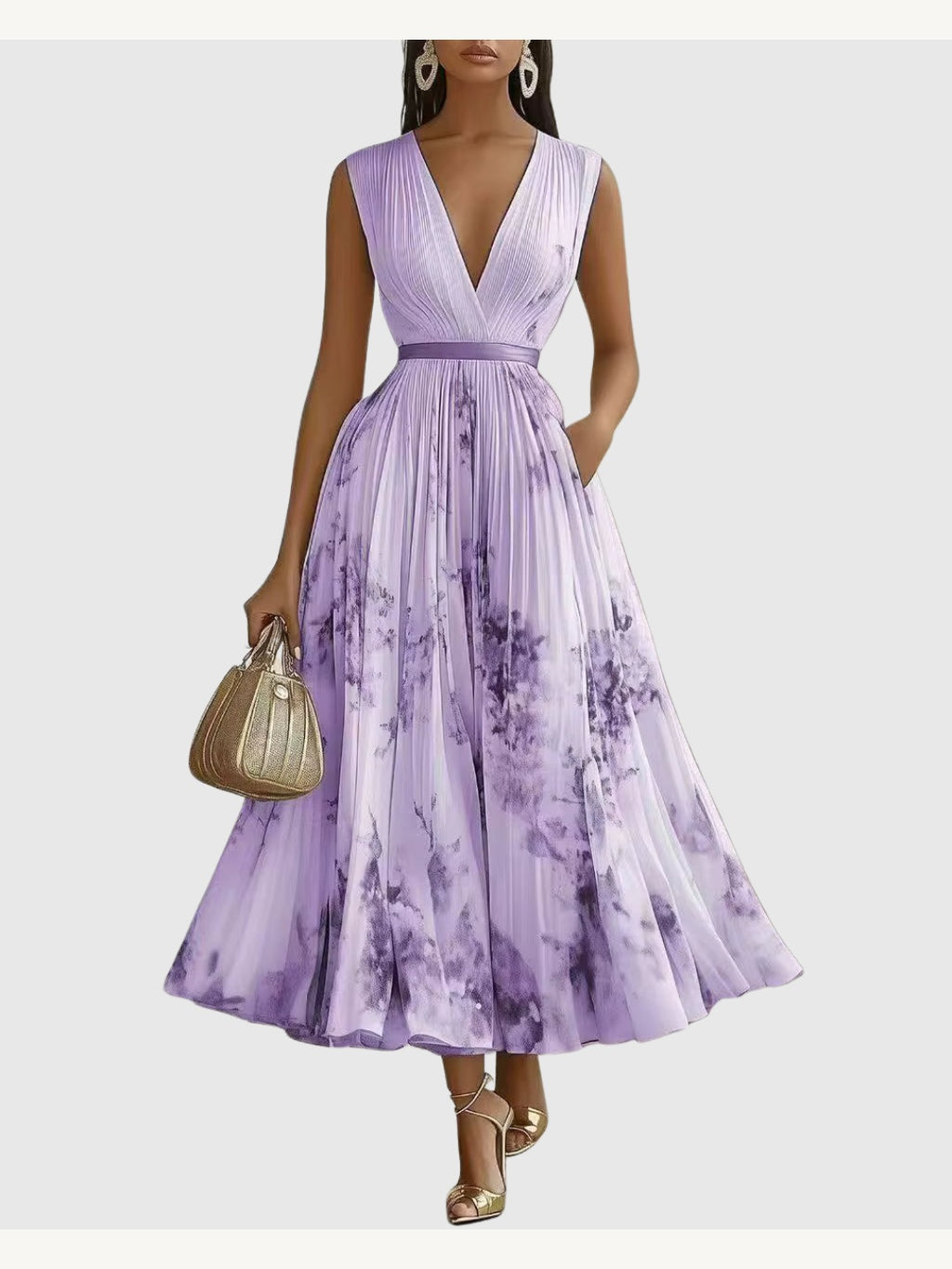 ROWELLA | Elegant Lang Plisseret Kjole