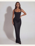 Eleonora | Sort satin-maxikjole