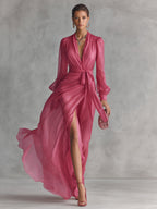 Rosalie | Lang chiffonkjole i rosa