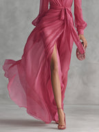 Rosalie | Lang chiffonkjole i rosa