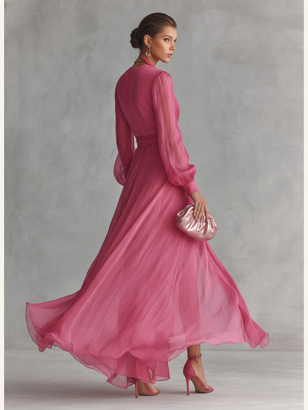 Rosalie | Lang chiffonkjole i rosa